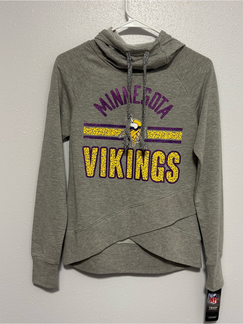 NFL Gray Minnesota Vikings Hooded Pullover with Purple & Yellow Graphics Juniors